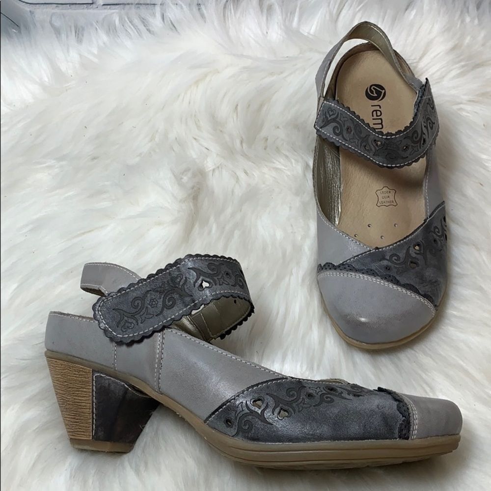 Remonte Gray Distressed Leather Slingbacks Sz 36/6